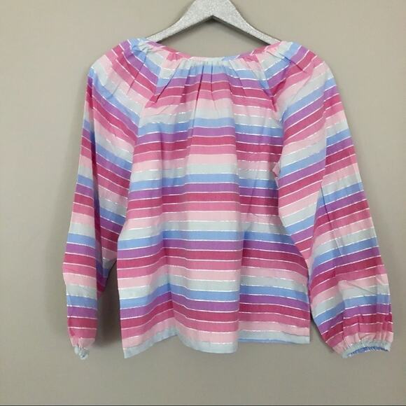 J. Crew Peasant Top in Metallic Pastel Stripe NEW - Picture 5 of 9